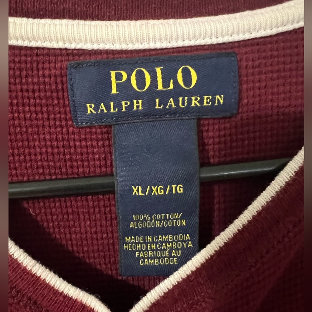 Polo Ralph Lauren Thermal Long Sleeve Burgundy/White Collar - Picture 3 of 3